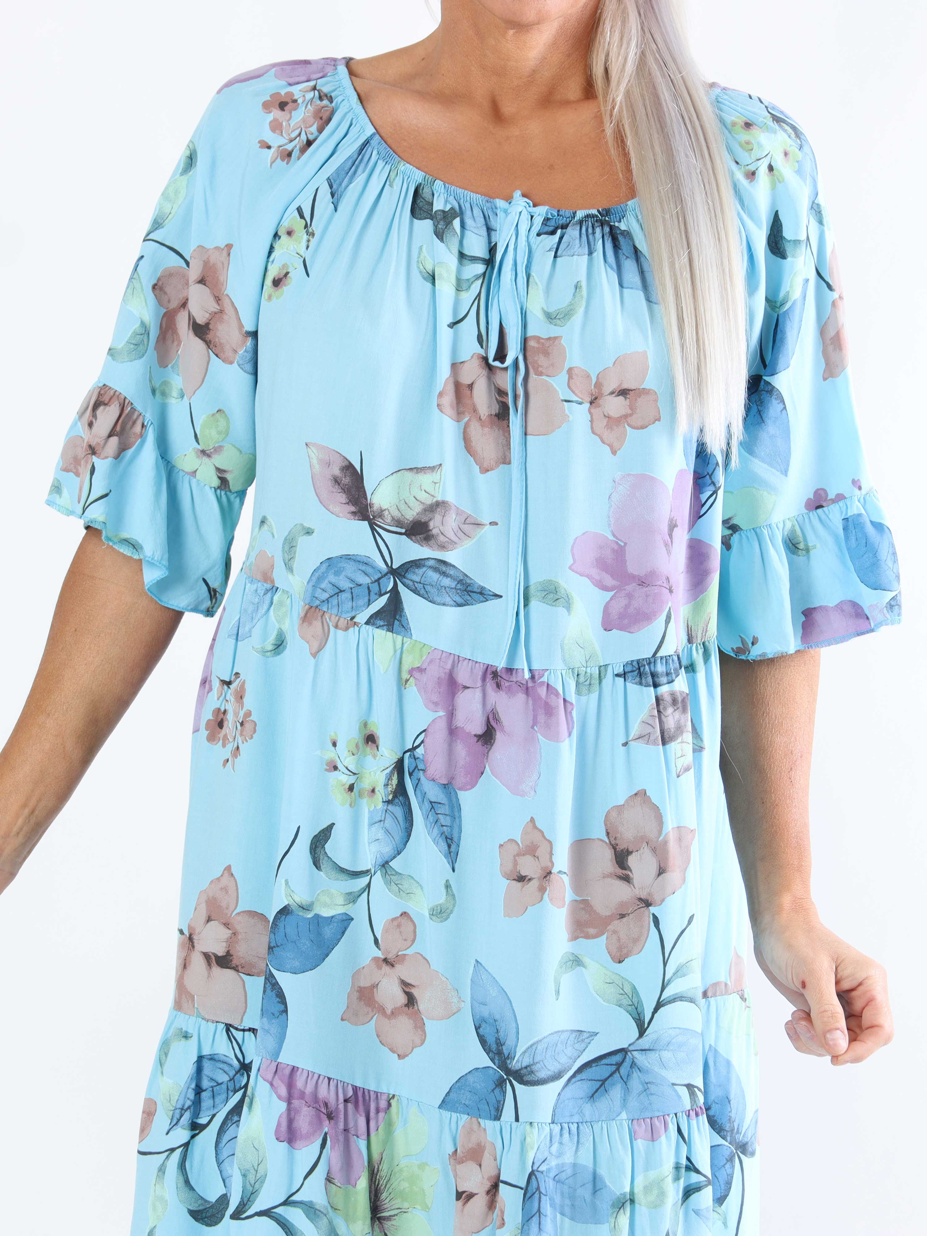 Malibu - Plus size-klänning i bomull med elastisk halsringning